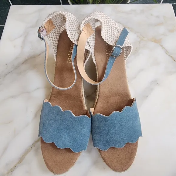 Anthropologie Maypol Suede Ankle Strap Espadrille Wedge Sandals