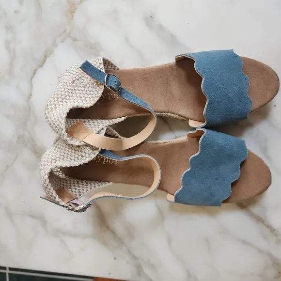 Anthropologie Maypol Suede Ankle Strap Espadrille Wedge Sandals