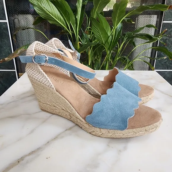 Anthropologie Maypol Suede Ankle Strap Espadrille Wedge Sandals