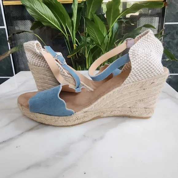 Anthropologie Maypol Suede Ankle Strap Espadrille Wedge Sandals