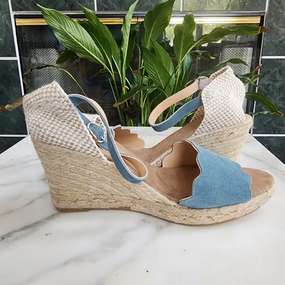 Anthropologie Maypol Suede Ankle Strap Espadrille Wedge Sandals