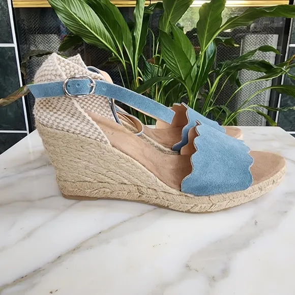 Anthropologie Maypol Suede Ankle Strap Espadrille Wedge Sandals