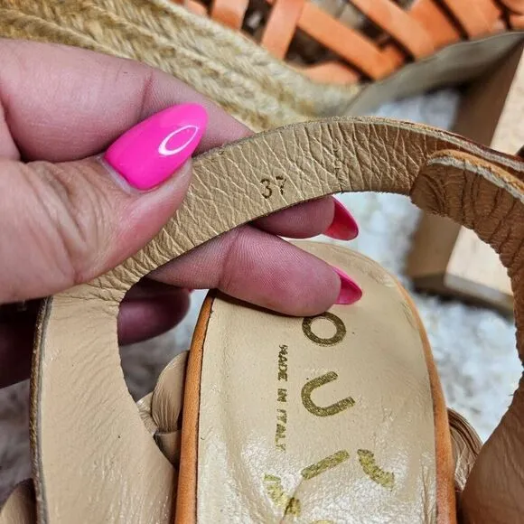 Anthropologie Ouigal Leather Basket Weave Espadrille Platform Sandals sz 37‎