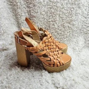 Anthropologie Ouigal Leather Basket Weave Espadrille Platform Sandals sz 37‎