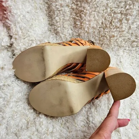 Anthropologie Ouigal Leather Basket Weave Espadrille Platform Sandals sz 37‎