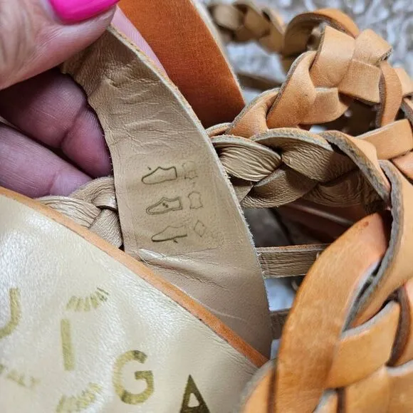 Anthropologie Ouigal Leather Basket Weave Espadrille Platform Sandals sz 37‎