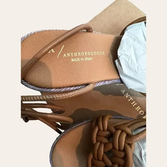 Anthropologie Raffia Purple Brown Woven Espadrille Platform Lace Up Sandals 9