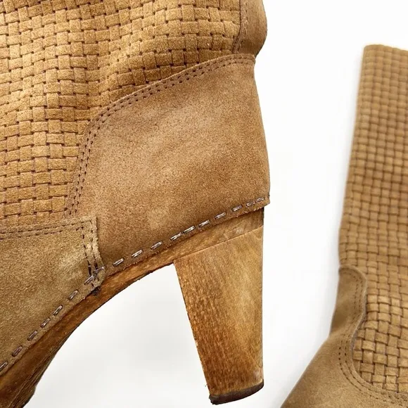 Anthropologie Sanita Lola Mae camel suede Clog Boots Perforated size 37 US 6