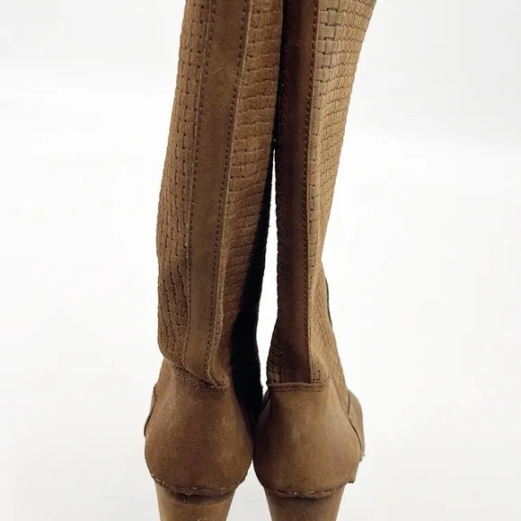 Anthropologie Sanita Lola Mae camel suede Clog Boots Perforated size 37 US 6