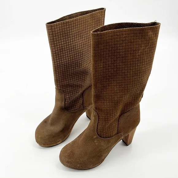 Anthropologie Sanita Lola Mae camel suede Clog Boots Perforated size 37 US 6