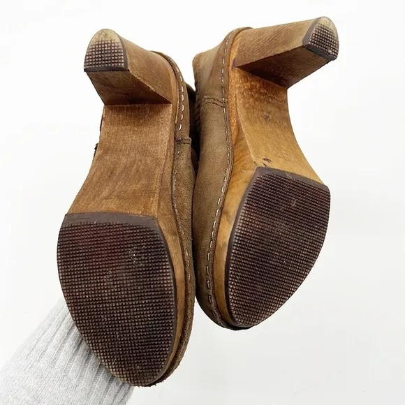 Anthropologie Sanita Lola Mae camel suede Clog Boots Perforated size 37 US 6