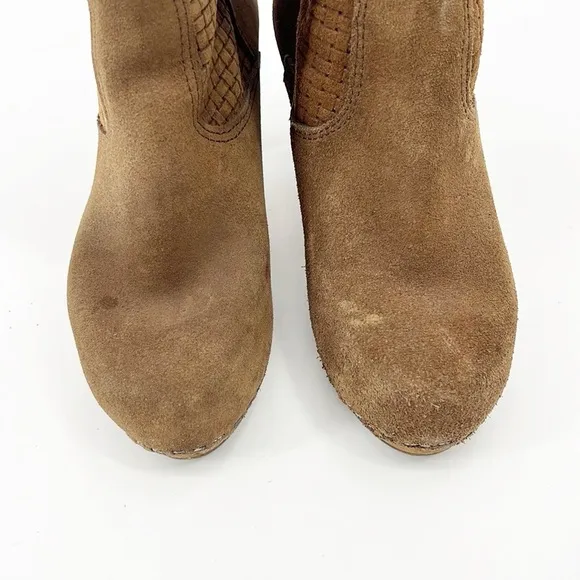Anthropologie Sanita Lola Mae camel suede Clog Boots Perforated size 37 US 6