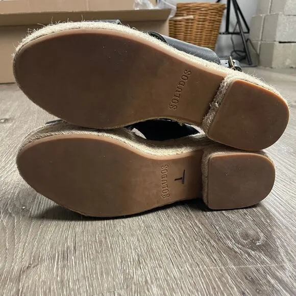 Anthropologie Soludos Amalfi Platform Espadrille Leather Sandal Heels Black 8.5