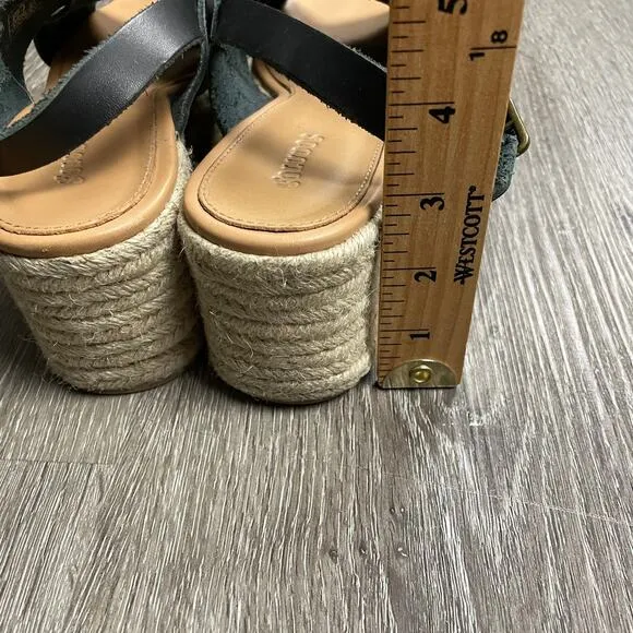 Anthropologie Soludos Amalfi Platform Espadrille Leather Sandal Heels Black 8.5