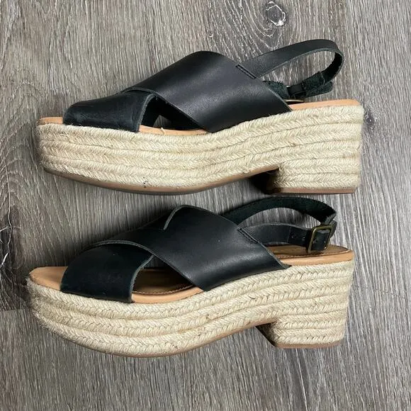 Anthropologie Soludos Amalfi Platform Espadrille Leather Sandal Heels Black 8.5
