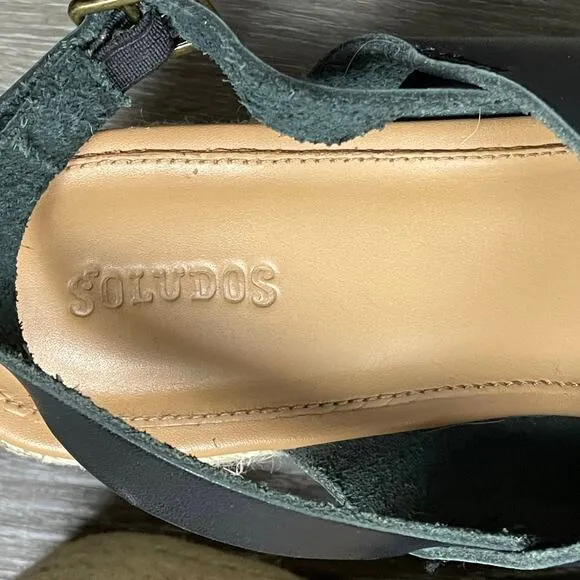 Anthropologie Soludos Amalfi Platform Espadrille Leather Sandal Heels Black 8.5