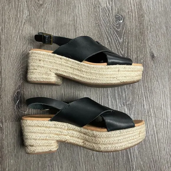 Anthropologie Soludos Amalfi Platform Espadrille Leather Sandal Heels Black 8.5