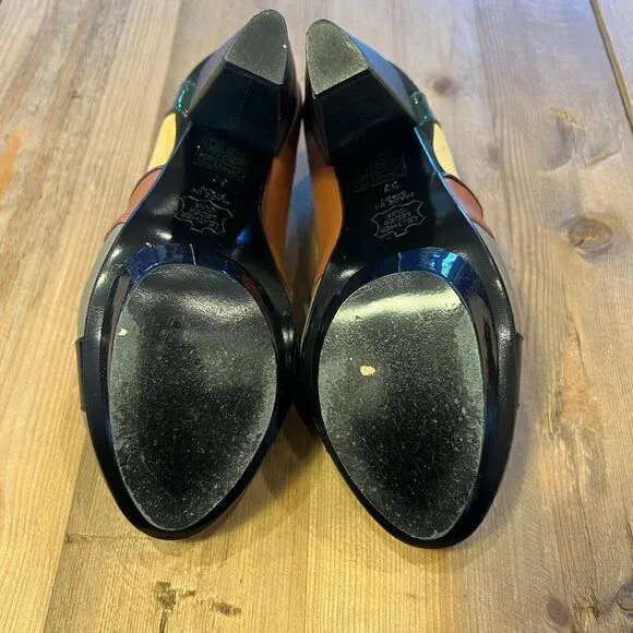 Anthropologie KRON Sculptural leather Peep Toe Heels Size 37