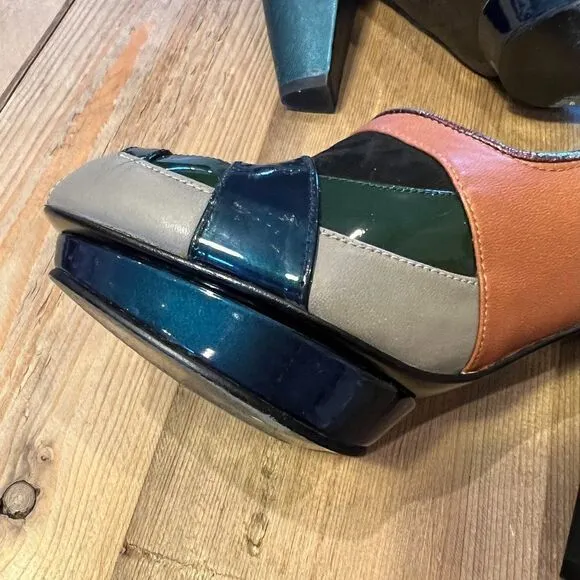 Anthropologie KRON Sculptural leather Peep Toe Heels Size 37