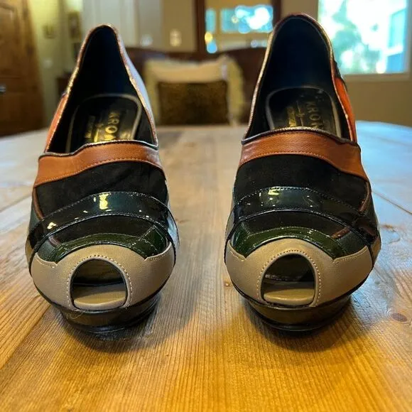 Anthropologie KRON Sculptural leather Peep Toe Heels Size 37