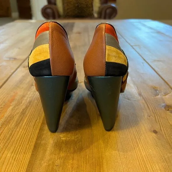 Anthropologie KRON Sculptural leather Peep Toe Heels Size 37