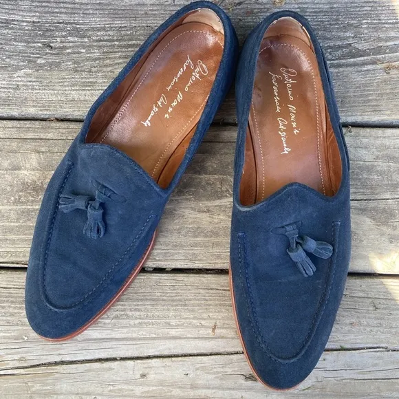 Antonio Maurizi Tassel Loafers in Blue Suede Made in Italy Men's Size 10.5