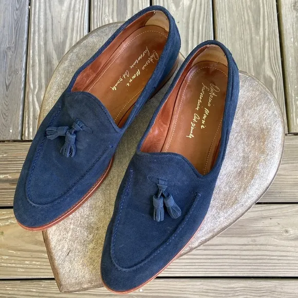 Antonio Maurizi Tassel Loafers in Blue Suede Made in Italy Men's Size 10.5