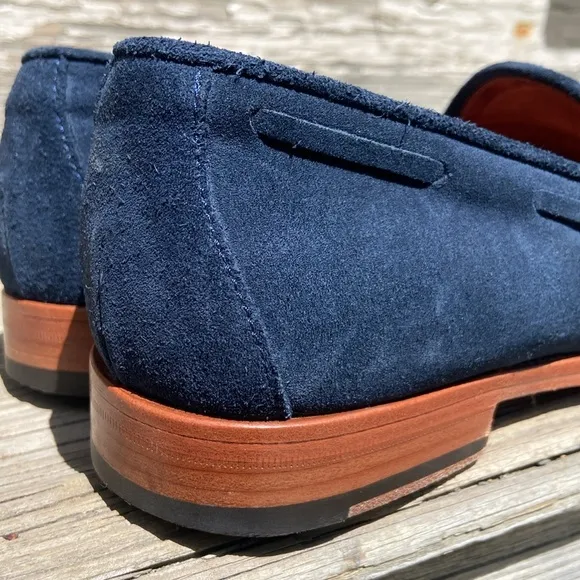 Antonio Maurizi Tassel Loafers in Blue Suede Made in Italy Men's Size 10.5