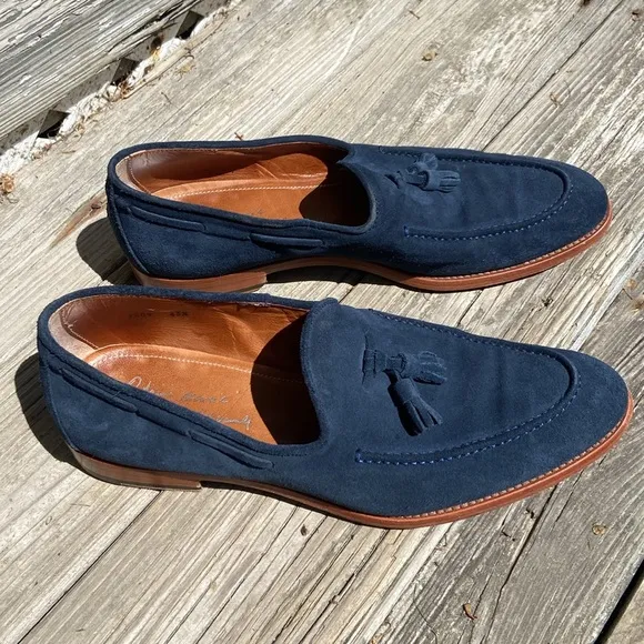 Antonio Maurizi Tassel Loafers in Blue Suede Made in Italy Men's Size 10.5