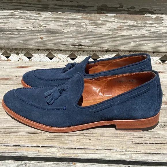 Antonio Maurizi Tassel Loafers in Blue Suede Made in Italy Men's Size 10.5