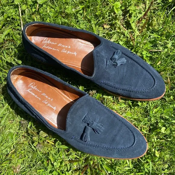 Antonio Maurizi Tassel Loafers in Blue Suede Made in Italy Men's Size 10.5