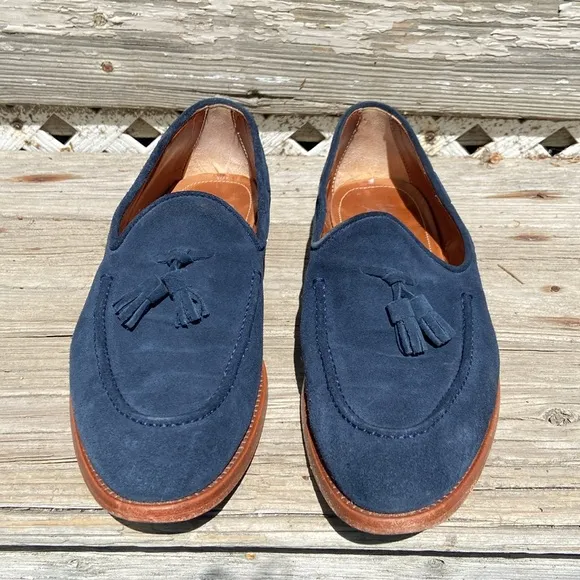 Antonio Maurizi Tassel Loafers in Blue Suede Made in Italy Men's Size 10.5