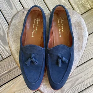 Antonio Maurizi Tassel Loafers in Blue Suede Made in Italy Men's Size 10.5