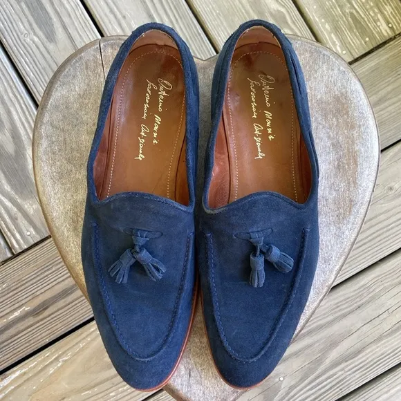 Antonio Maurizi Tassel Loafers in Blue Suede Made in Italy Men's Size 10.5