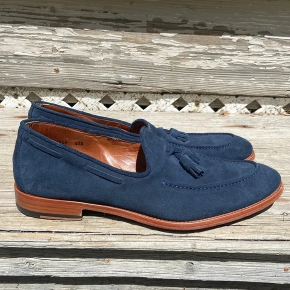 Antonio Maurizi Tassel Loafers in Blue Suede Made in Italy Men's Size 10.5