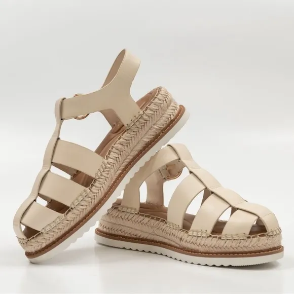 Antonio Melani Carolie Espadrille Platform Wedge Fisherman Sandals cream