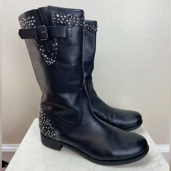 APEPAZZA STUDDED LEATHER MID BOOTS 40 CONTEMPORARY ITALIAN