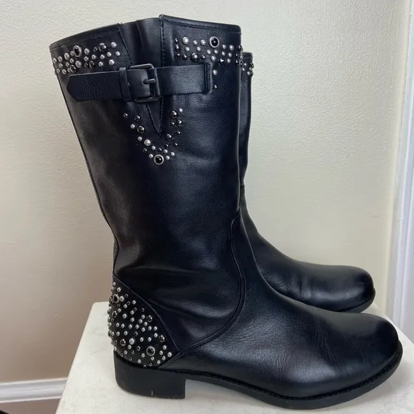 APEPAZZA STUDDED LEATHER MID BOOTS 40 CONTEMPORARY ITALIAN