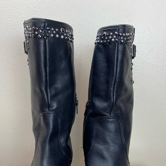 APEPAZZA STUDDED LEATHER MID BOOTS 40 CONTEMPORARY ITALIAN