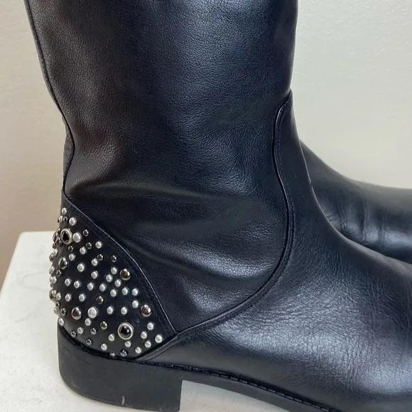 APEPAZZA STUDDED LEATHER MID BOOTS 40 CONTEMPORARY ITALIAN