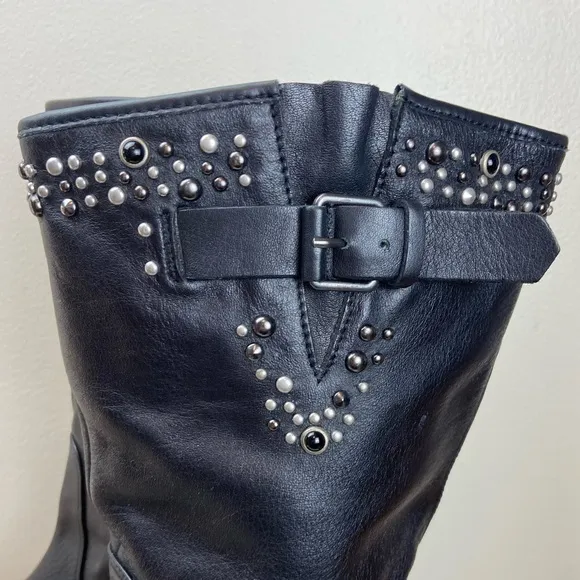 APEPAZZA STUDDED LEATHER MID BOOTS 40 CONTEMPORARY ITALIAN