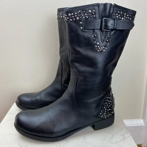 APEPAZZA STUDDED LEATHER MID BOOTS 40 CONTEMPORARY ITALIAN