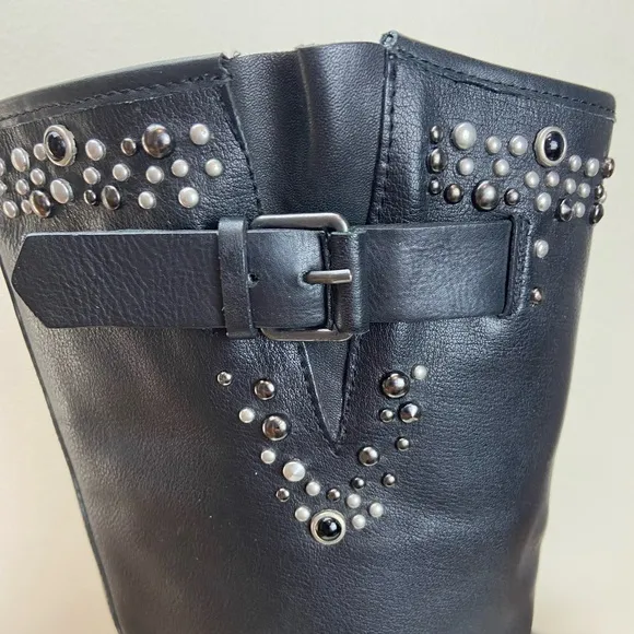 APEPAZZA STUDDED LEATHER MID BOOTS 40 CONTEMPORARY ITALIAN