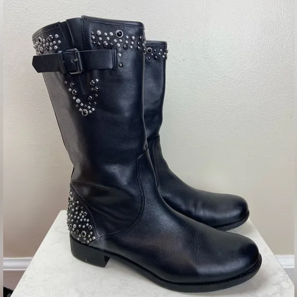 APEPAZZA STUDDED LEATHER MID BOOTS 40 CONTEMPORARY ITALIAN