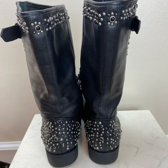 APEPAZZA STUDDED LEATHER MID BOOTS 40 CONTEMPORARY ITALIAN