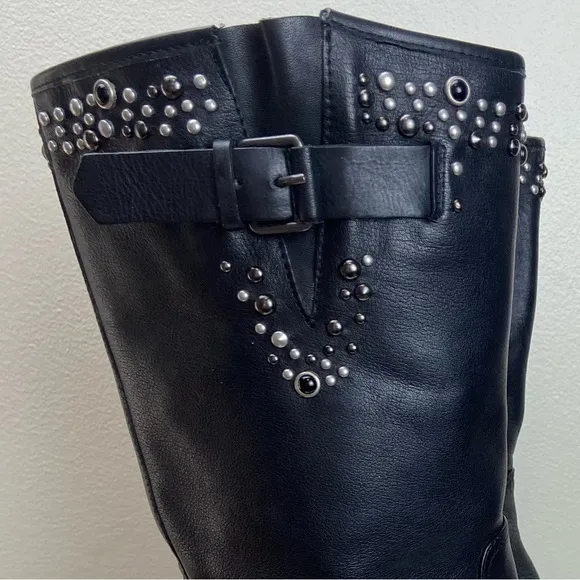 APEPAZZA STUDDED LEATHER MID BOOTS 40 CONTEMPORARY ITALIAN