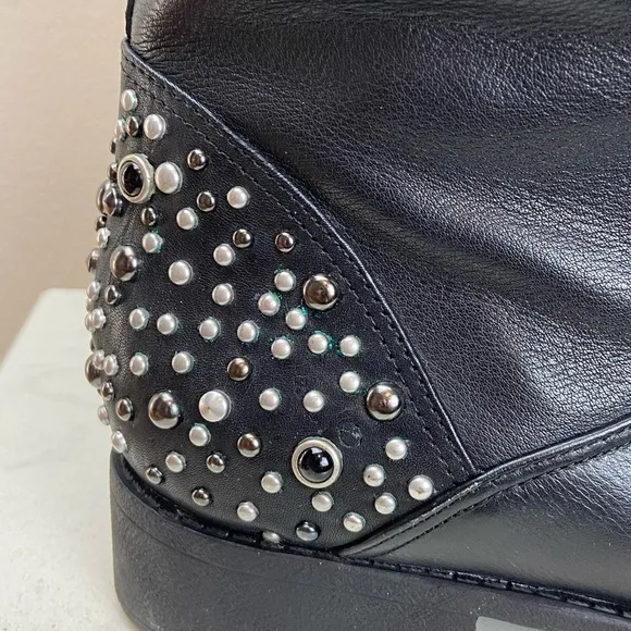 APEPAZZA STUDDED LEATHER MID BOOTS 40 CONTEMPORARY ITALIAN