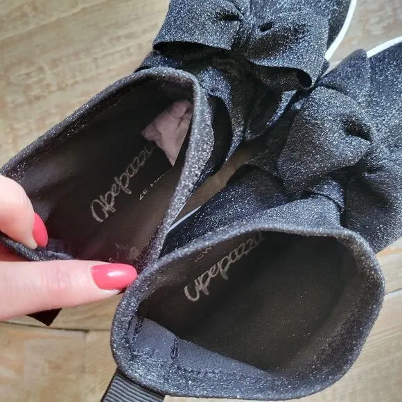 Apepazza Bow Glitter Booties Shoes 39 New