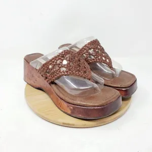 Apostrophe Sandals Womens 7.5 Platform Woven Brown Leather Thong Chunky Y2K Shoe