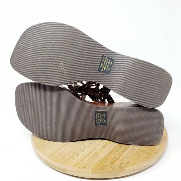 Apostrophe Sandals Womens 7.5 Platform Woven Brown Leather Thong Chunky Y2K Shoe